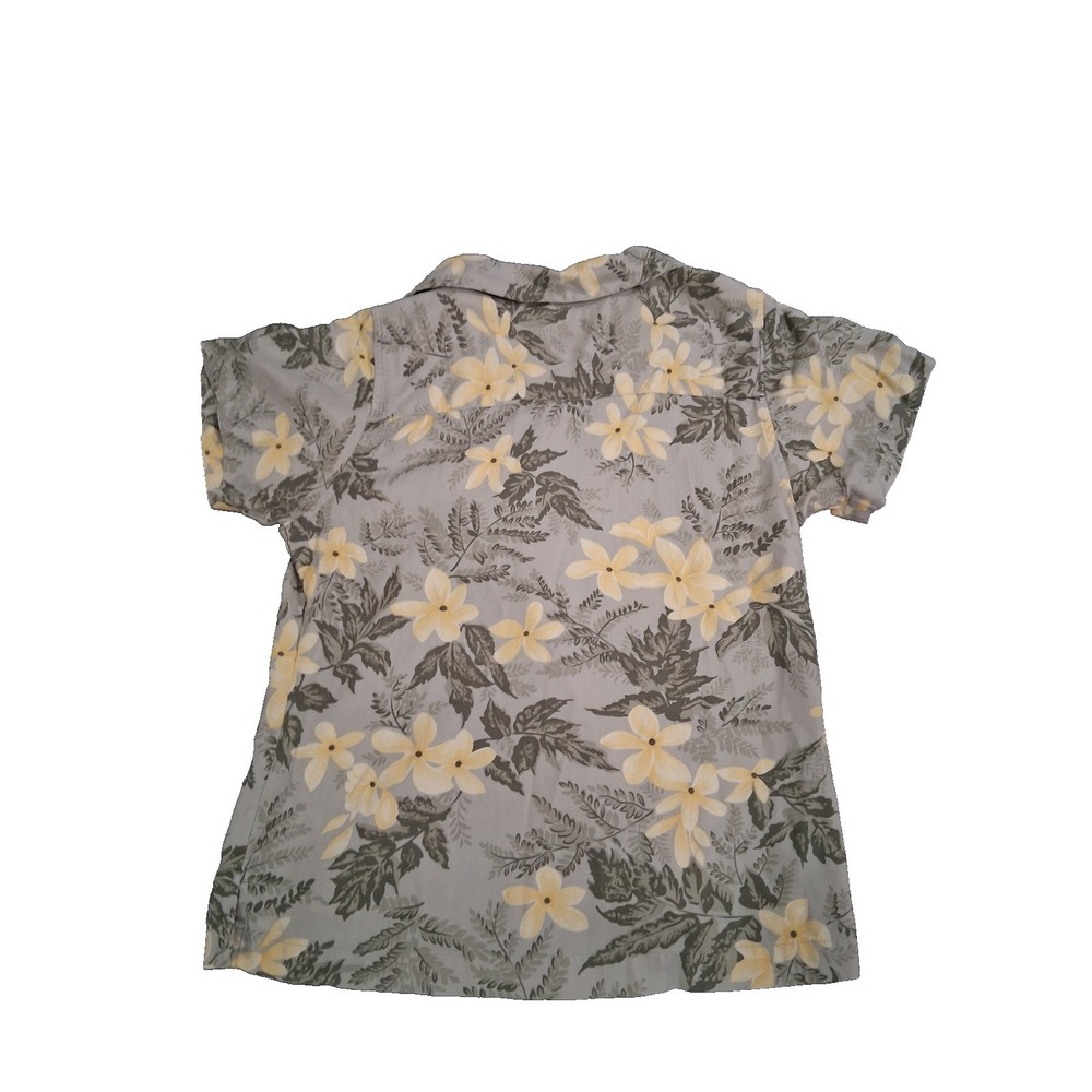 L@@K! Women Small Vintage‎ Tommy Bahama Silk Green-Yellow Floral Button Top S/S - Picture 2 of 5